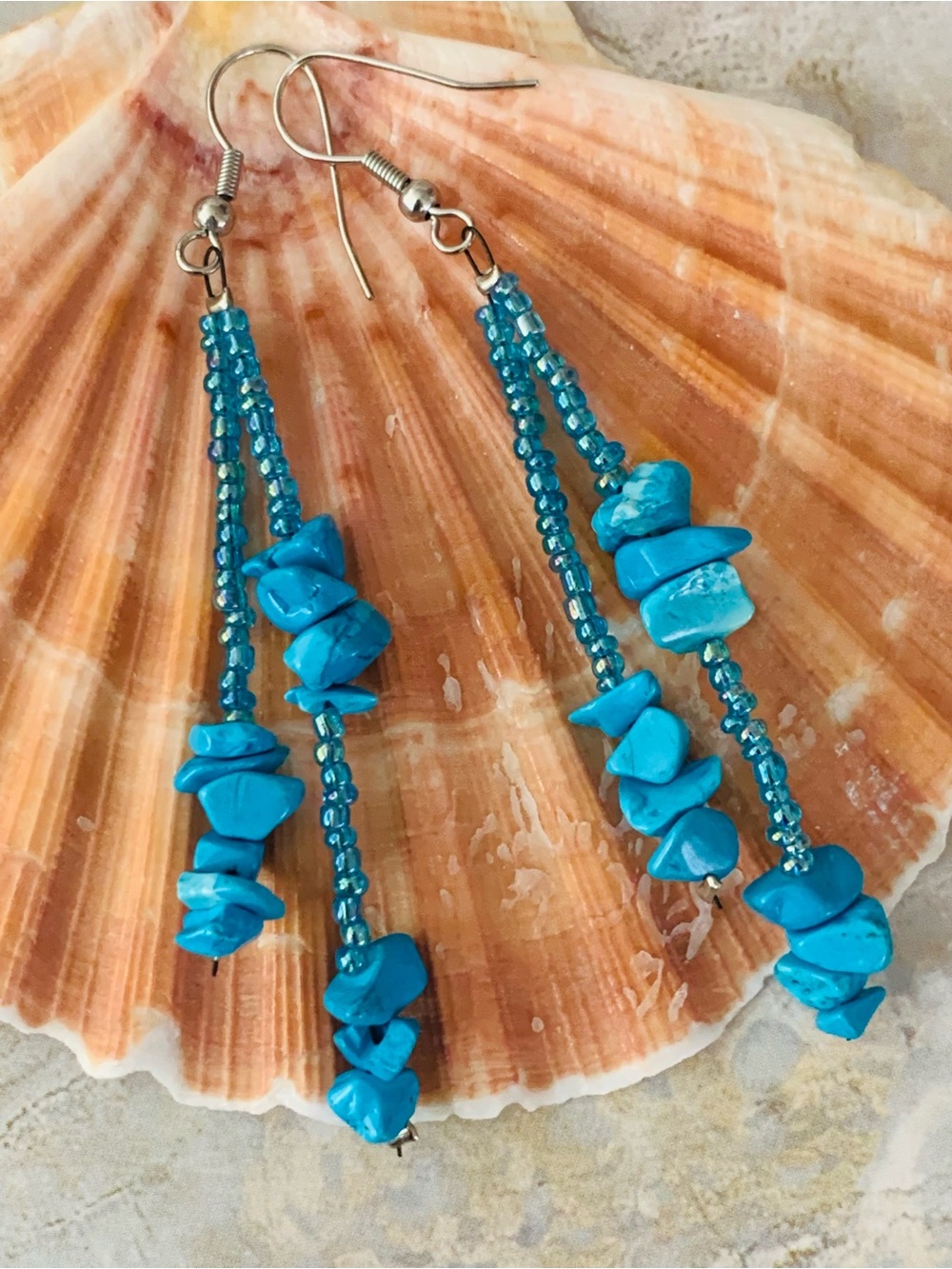 Turquoise Bead Dangle Earrings - Blue Drop Earrings
